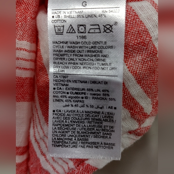 Old Navy Linen Blend Striped Top Women's L Red White Boho Retro 90s Y2K - Picture 8 of 8